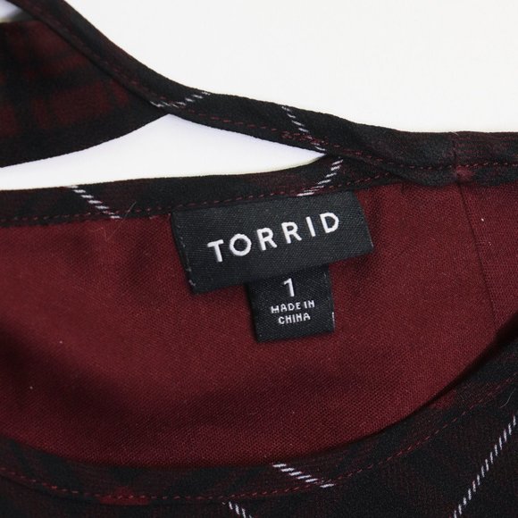 Torrid Mini Georgette Skater Dress Long Sleeve Fit & Flare Desert Plaid Red 1X - Picture 5 of 10